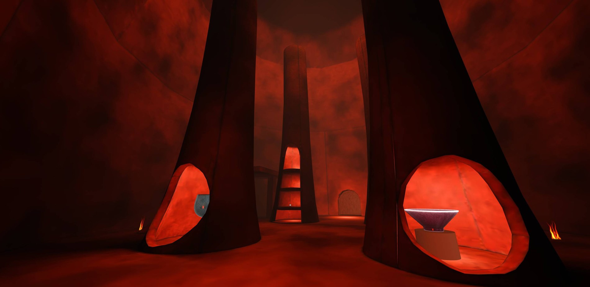 Ceramic vessels presented within glowing openings in the kiln